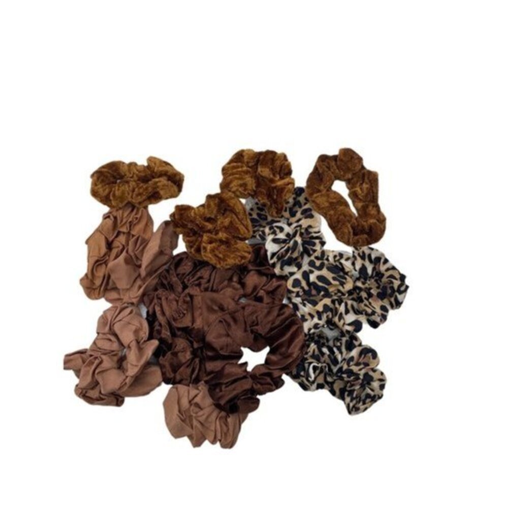 17pcs Hair Scrunchies LeopardSolid Colors Velvet Silk Blend Ponytail Holder‎ Set